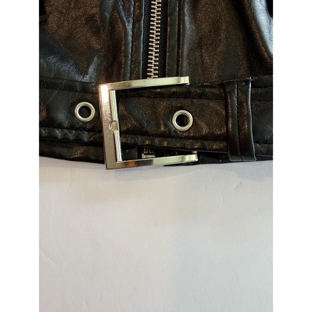 Chucky Horror Franchise Faux Leather Cropped Biker Jacket Black Small‎